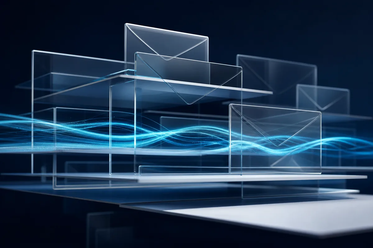 Layered glass messages connected by a blue operating current