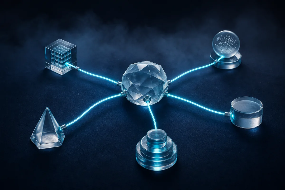 Connected glass forms representing business integrations