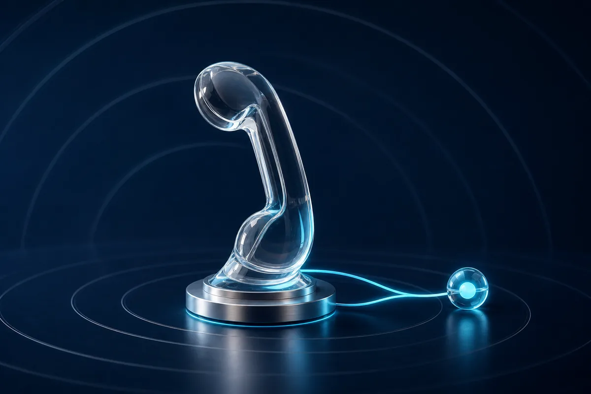 Glass signal sculpture representing an AI agent responding to a missed call